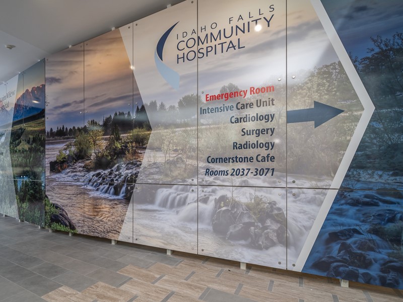 Way-finding wall just inside the doors at Idaho Falls Community Hospital